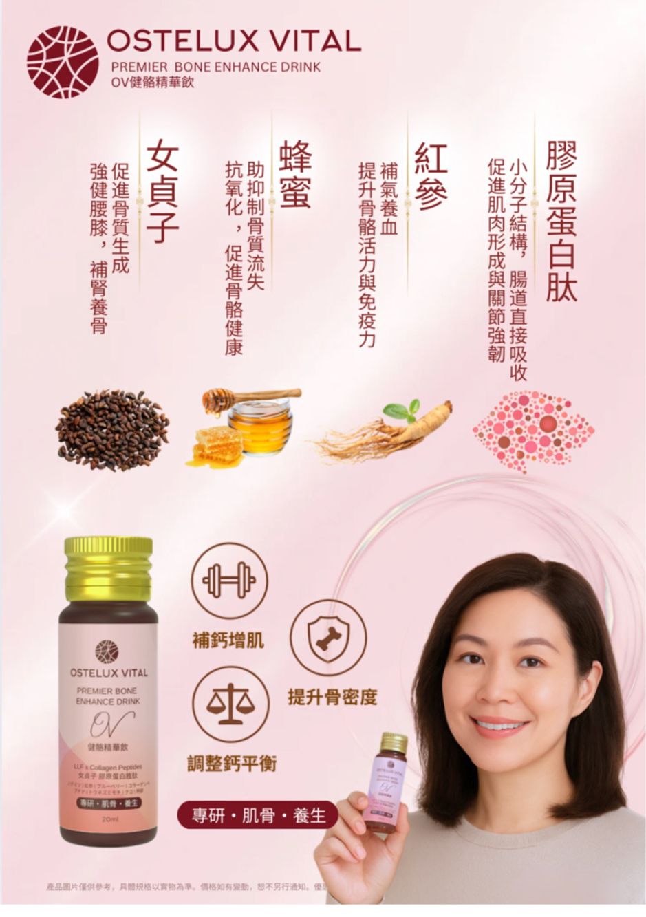 N/A 港理大PolyU Tech - 補鈣增肌精華飲 - OSTELUX VITAL - OV 健骼精華飲 - 機能補骨補鈣飲品 20ml X15（一盒15支） Bones & Joints Health Beverage 圖4
