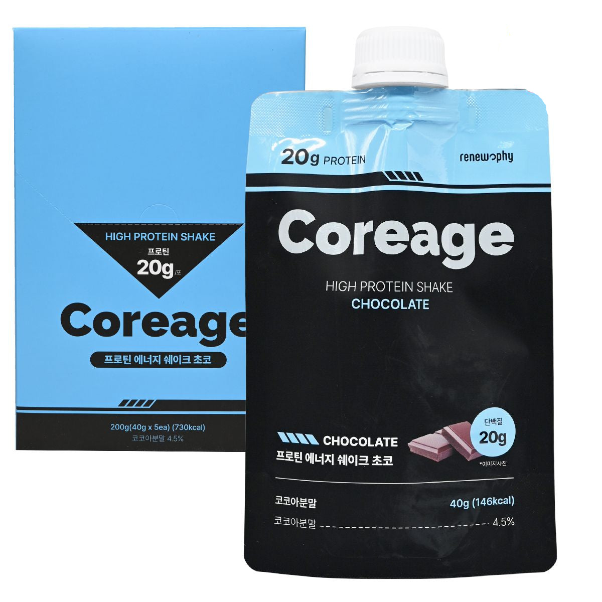 Renew-phy - Coreage高蛋白瘦身奶昔 [朱古力味] 40g X 5小包 (200g)BBF:2026年10月21日 (香港行貨) (46840)